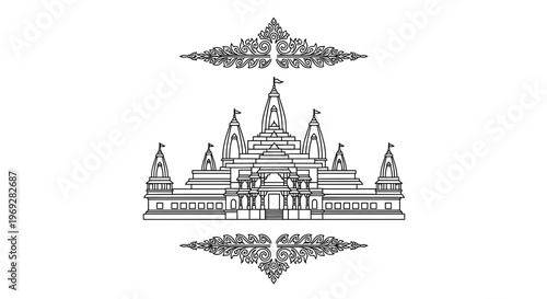 Indian Temple Architecture, Ornate Decorative Elements, Hindu Religious Building, Traditional Design