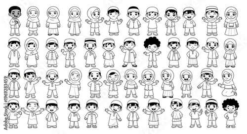 Collection of cartoon characters in various poses and outfits.