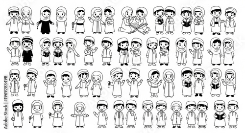 Collection of cartoon characters in various poses and outfits.