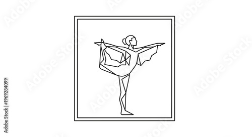 Geometric Yoga Pose: Dancer's Pose, Minimalist Line Art