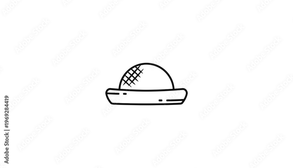 Fototapeta premium Hand-drawn safari hat icon, simple line art, vintage explorer accessory, isolated on white background