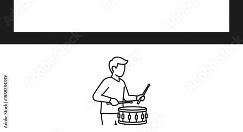 Musician Playing Drum with Sticks, Line Art Illustration, Rhythmic Beat Concept