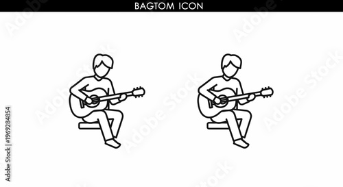 Musician Playing Guitar Icon, Silhouette of Person with Acoustic Guitar, Music Symbol