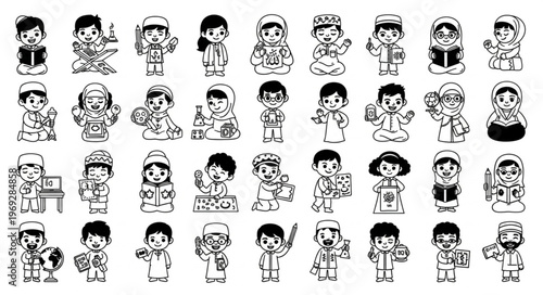 Collection of cartoon characters in various outfits and poses.