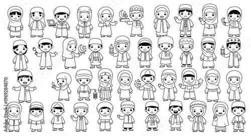 Collection of cartoon characters in various outfits and poses.