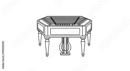 Octagonal Hammered Dulcimer Musical Instrument Line Art Illustration