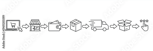 order and pick up icon, icon, delivery truck, delivery service steps, receiving order at pick up point, vector illustration
