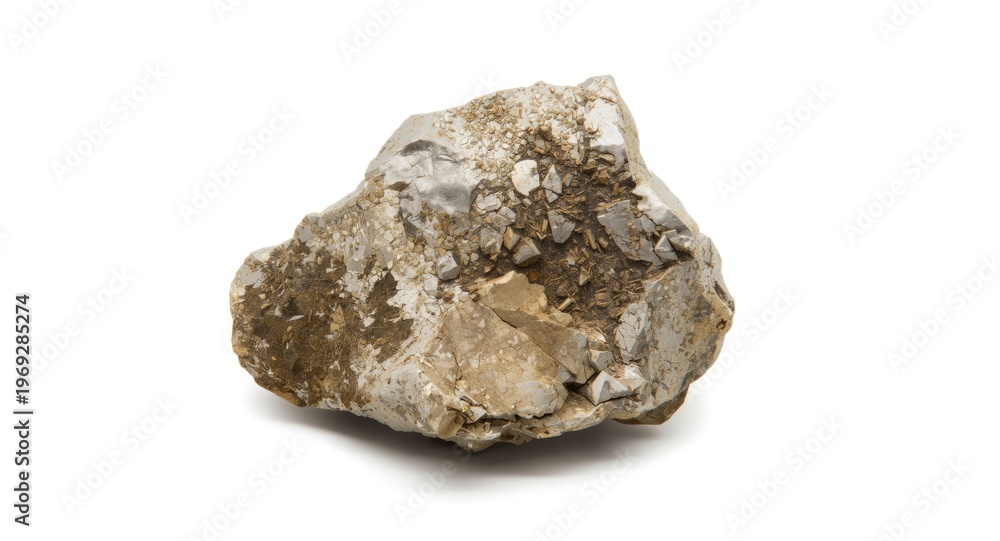 Fototapeta premium Clean white backdrop with pentlandite nickel sulfide ore sample highlighting important nickel extraction sites