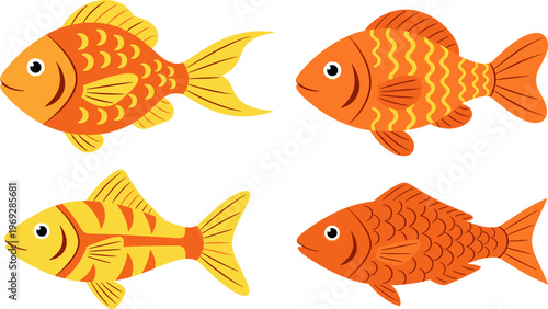 Cartoon Fish Set Collection with Colorful Tropical Aquarium Sea Life Characters Isolated Marine Animal Vector Illustration