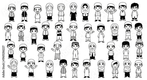 Collection of cartoon characters in various poses and outfits.