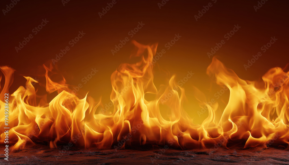 Fototapeta premium Fire flame burning orange glow hot background smoke heat dark dramatic texture abstract danger energy