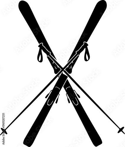 Skiing, ski equipment, winter sports, vector icons, black and white