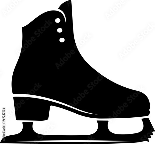 Ice Skating, Black Ice Skate, Winter Sports, Skating Equipment, Vector Illustration