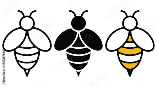 Bee icon. Bumblebee pictogram. Honey bee vector illustration. Honeycomb hive symbol. Insect sign.