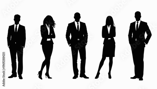 Business people silhouettes, group of standing business men and women
