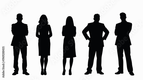 Business people silhouettes, group of standing business men and women
