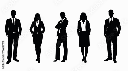 Business people silhouettes, group of standing business men and women
