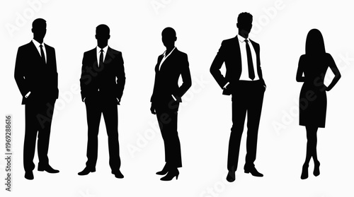 Business people silhouettes, group of standing business men and women

