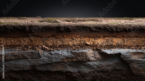 Wallpaper Mural Soil profile underground layer earth cross section rocky soil ground texture sediment layer dark background surface layer mineral deposit geology study Torontodigital.ca
