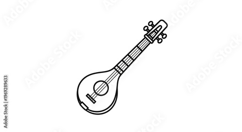 Line Art Illustration of a Traditional Stringed Musical Instrument, Lute-like