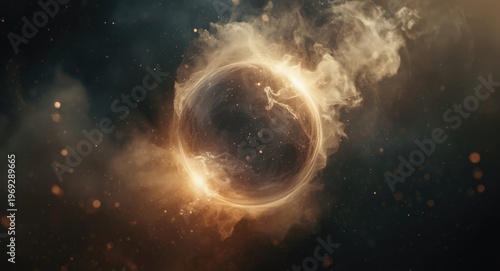 Translucent glowing orb depicting infinity with textured dust and blurred focus