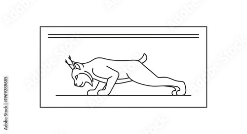 Lynx stalking, low angle, minimalist line art illustration, vector graphic