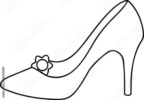 Fashionable outline of a high heel shoe adorned with a charming floral embellishment on the toe