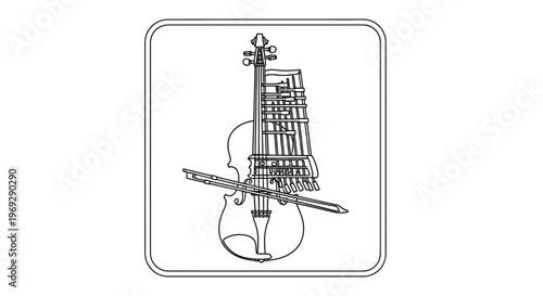 Indian Sarangi Musical Instrument Line Art Icon