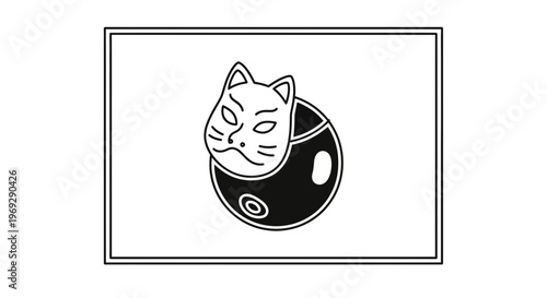 Japanese Daruma Doll with Kitsune Mask Illustration