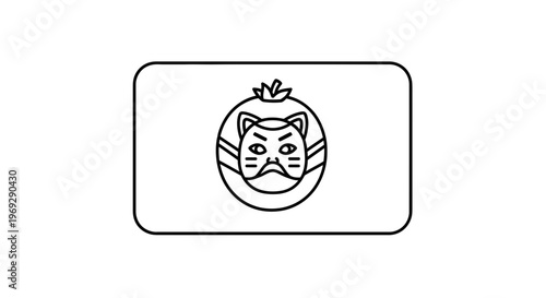Japanese Kabuki Mask Icon, Traditional Theater Symbol, Vector Art