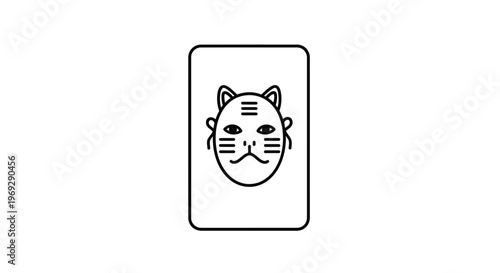 Japanese Kitsune Mask Icon, Minimalist Line Art, Traditional Japanese Culture Symbol
