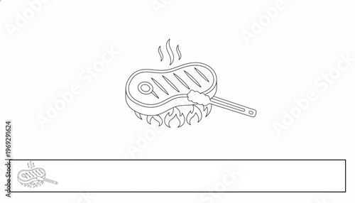 Grilling Steak in Pan with Flames, Delicious Food Preparation