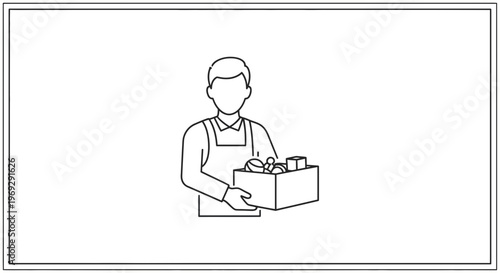 Grocer Holding Box of Fresh Produce, Healthy Food Shopping, Organic Market Worker