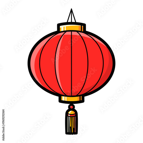 Red paper lantern with golden tassel in bold graphic vector illustration
