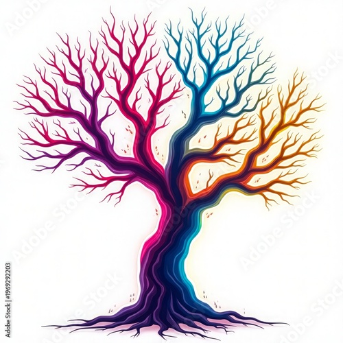 Colorful abstract tree with vibrant branching branches