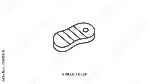 Grilled Beef Steak Icon - Minimalist Line Art Illustration of a Cooked Meat Cut