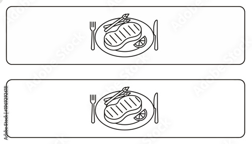 Grilled Steak Dinner with Asparagus and Lemon Slice on Plate, Top View