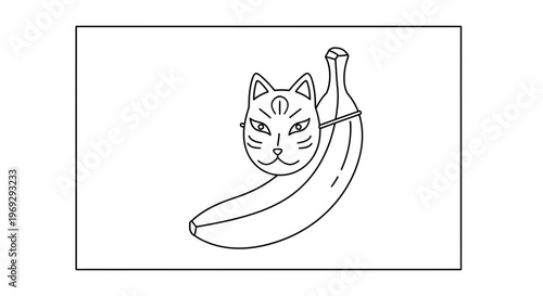Funny Banana Wearing a Japanese Fox Mask