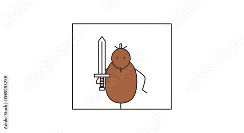 Funny Cartoon Bed Bug Warrior with Sword