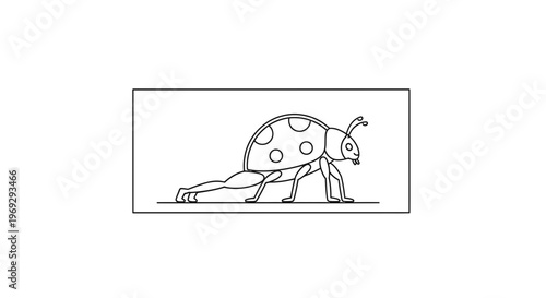 Funny Ladybug Doing Push-ups, Cartoon Insect Character, Fitness Concept