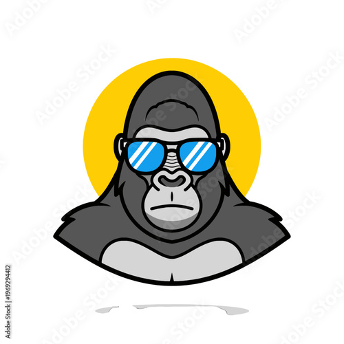 A cool ape wearing sunglasses with a yellow circle behind it