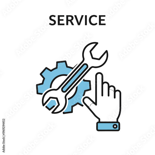 Mechanical repair and assistance icon with a hand cursor