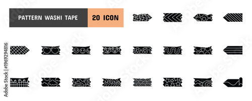 20 Pattern Washi Tape Glyph Icon Illustration Set
