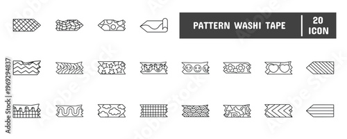 20 Pattern Washi Tape Line Icon Illustration Set