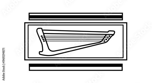 Ancient Egyptian Hieroglyph of a Harp, Musical Instrument Symbol