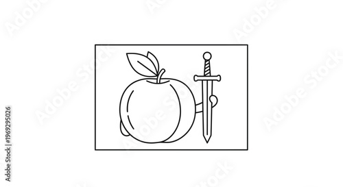 Apple with Sword and Hand Icon
