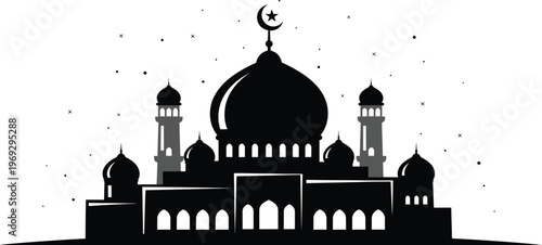 Islamic Prayer Mat and Mosque Silhouette Set for Eid-ul-Adha Celebration and Hajj Season