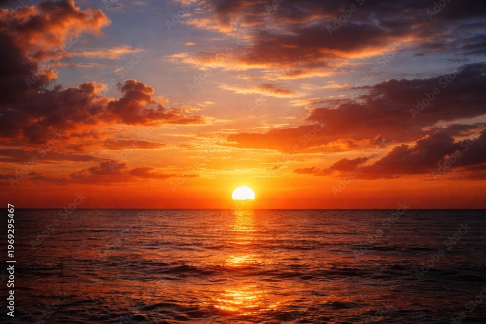 Obraz premium Golden sun dipping below the far horizon at dusk
