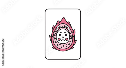 Cute Daruma Doll Inspired by Dragon Fruit with Cat Face, Kawaii Style