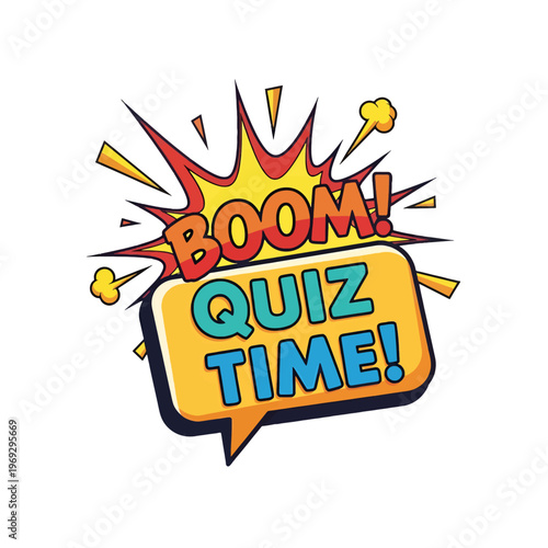 Exciting comic book style explosion with quiz time text